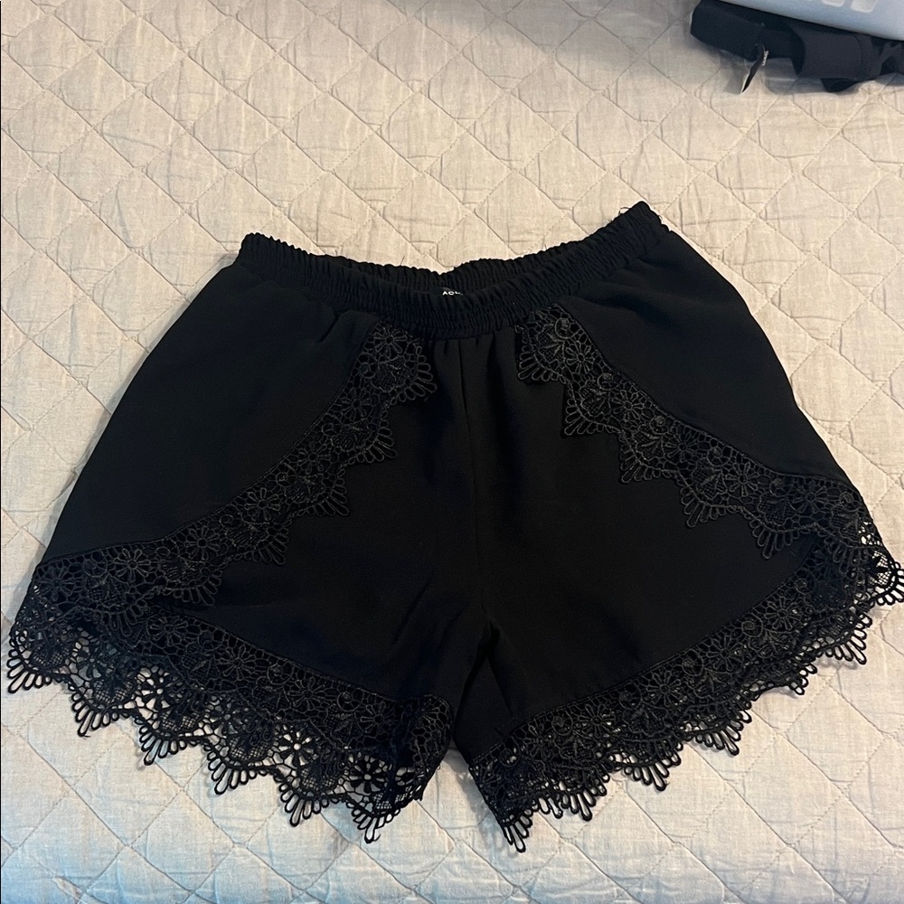 Aqua Black Lace Trim Women Shorts